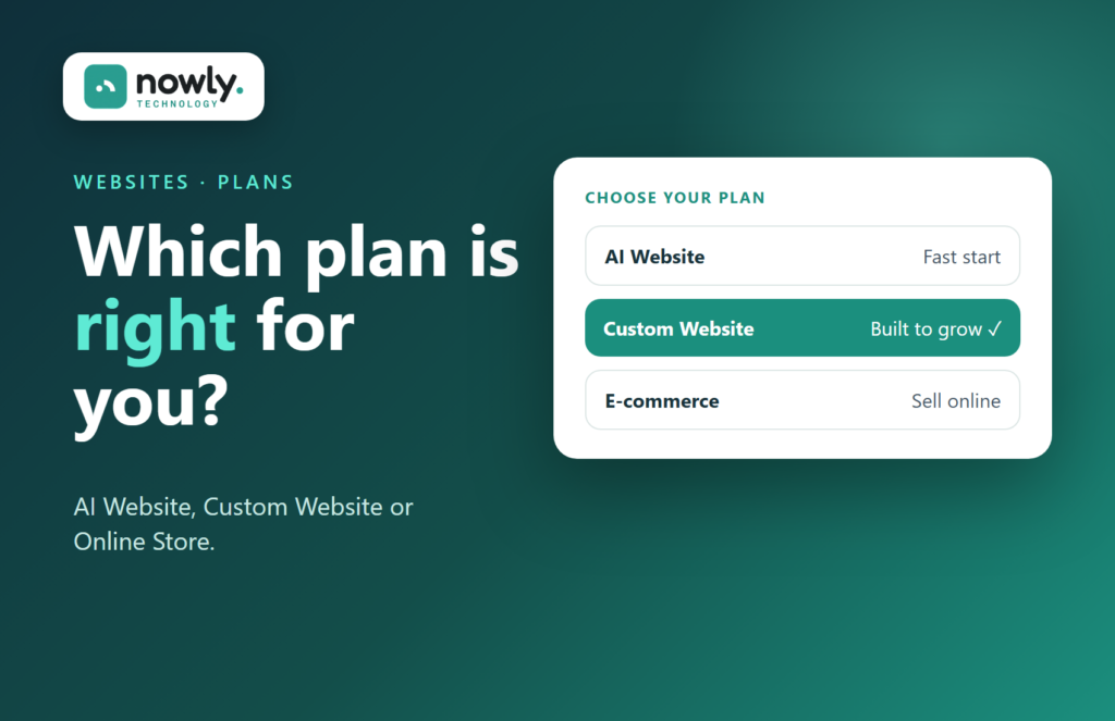 Choosing between the AI Website, Custom Website and E-commerce plans